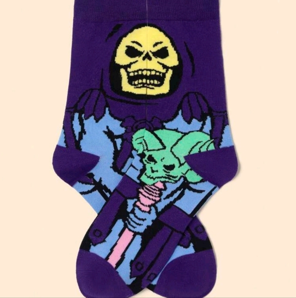 Purple skeleton skeletor he-man funny mens goth socks TV show cartoon punk crew - Picture 3 of 11